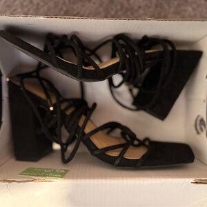 Fashion Nova Black Strappy Block Heels